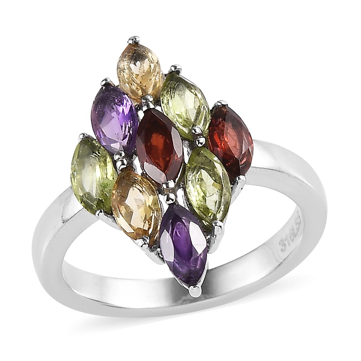 Multi Gemstone Cluster Ring in Stainless Steel (Size 10.0) 2.25 ctw image number 0