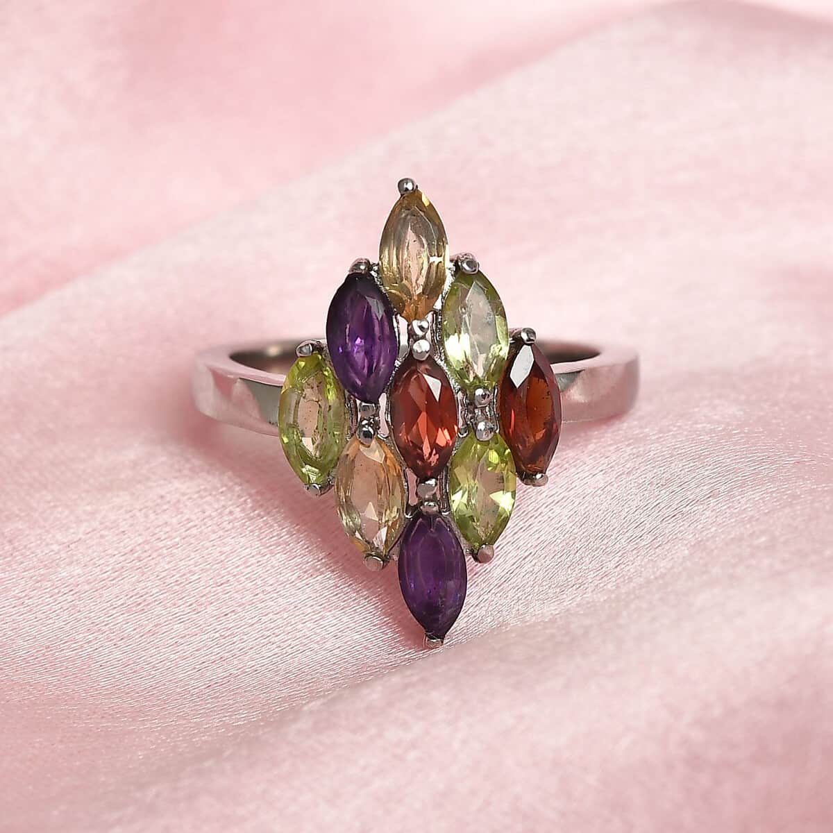 Multi Gemstone Cluster Ring in Stainless Steel (Size 10.0) 2.25 ctw image number 1