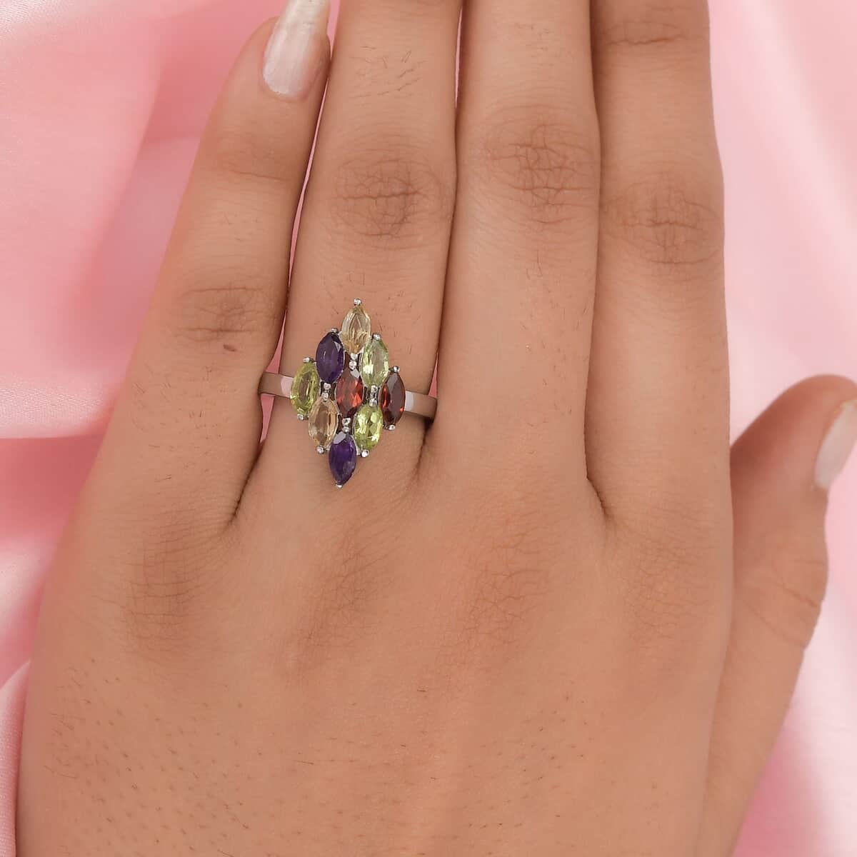 Multi Gemstone Cluster Ring in Stainless Steel (Size 10.0) 2.25 ctw image number 2
