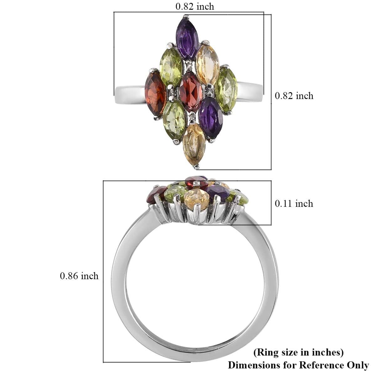 Multi Gemstone Cluster Ring in Stainless Steel (Size 10.0) 2.25 ctw image number 5