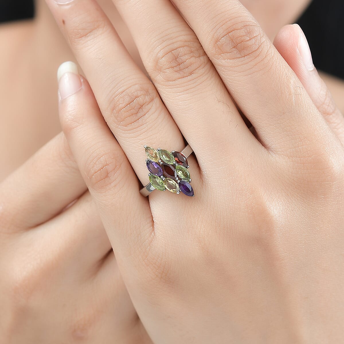 Multi Gemstone Cluster Ring in Stainless Steel (Size 8.0) 2.25 ctw image number 2