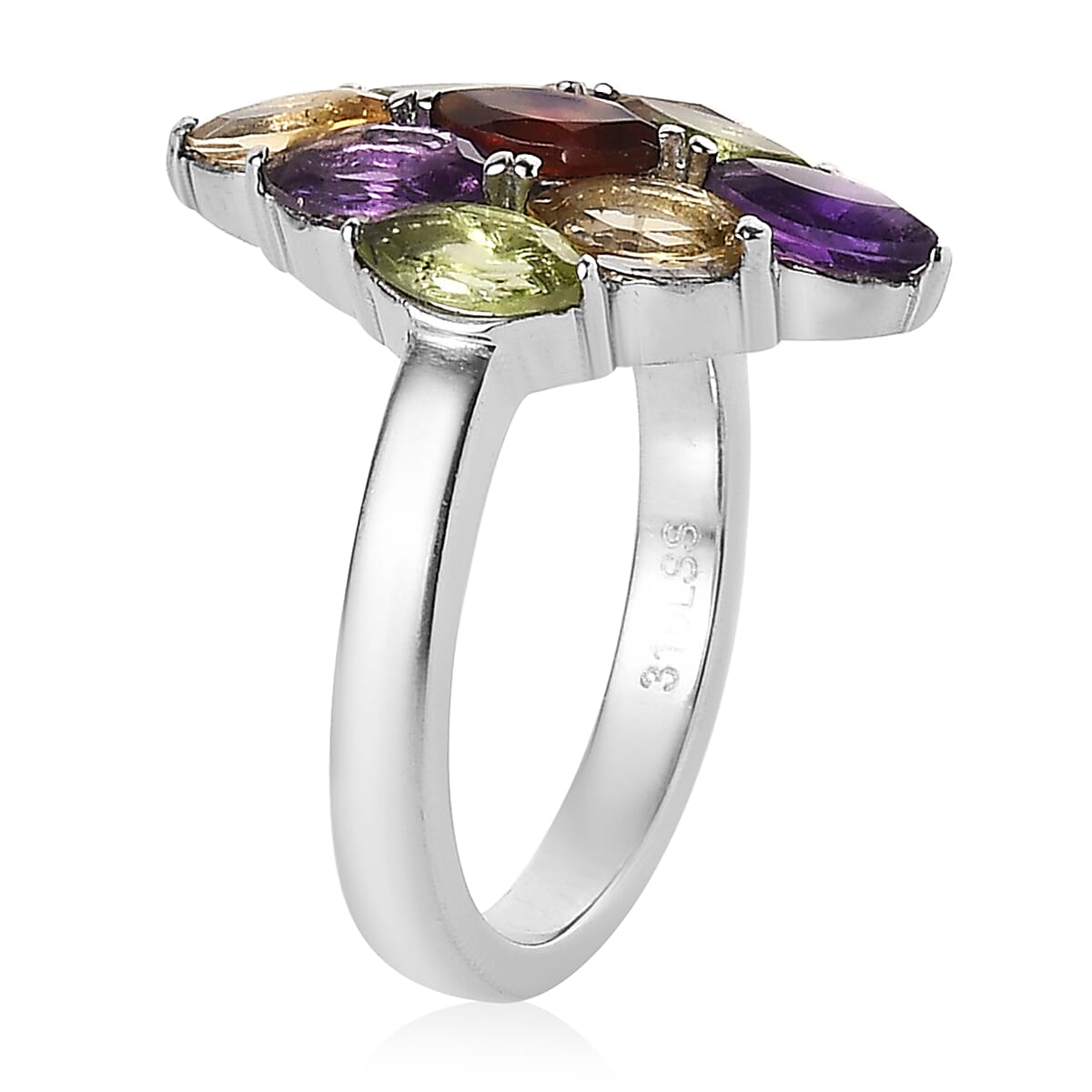 Multi Gemstone Cluster Ring in Stainless Steel (Size 9.0) 2.25 ctw image number 3