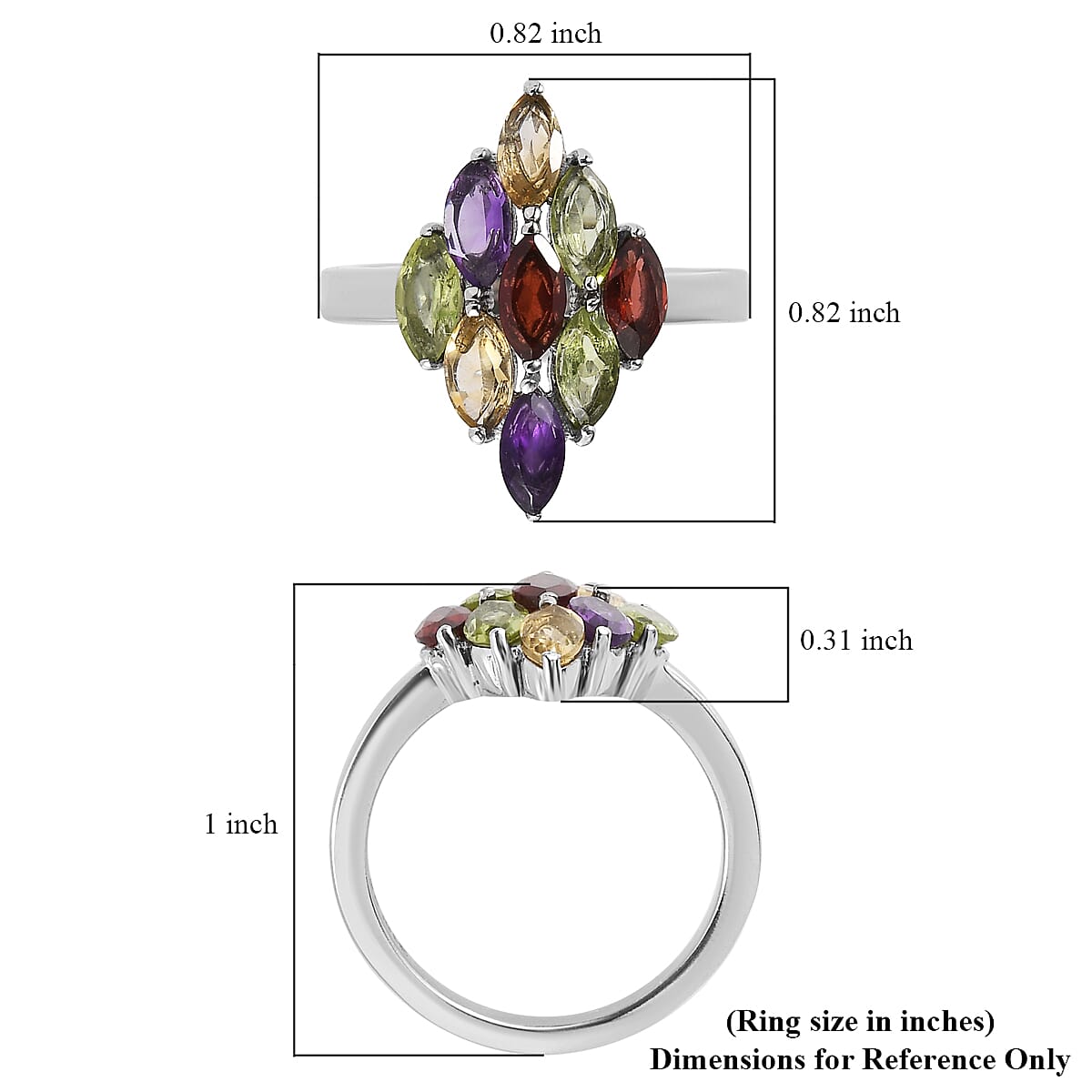 Multi Gemstone Cluster Ring in Stainless Steel (Size 9.0) 2.25 ctw image number 5