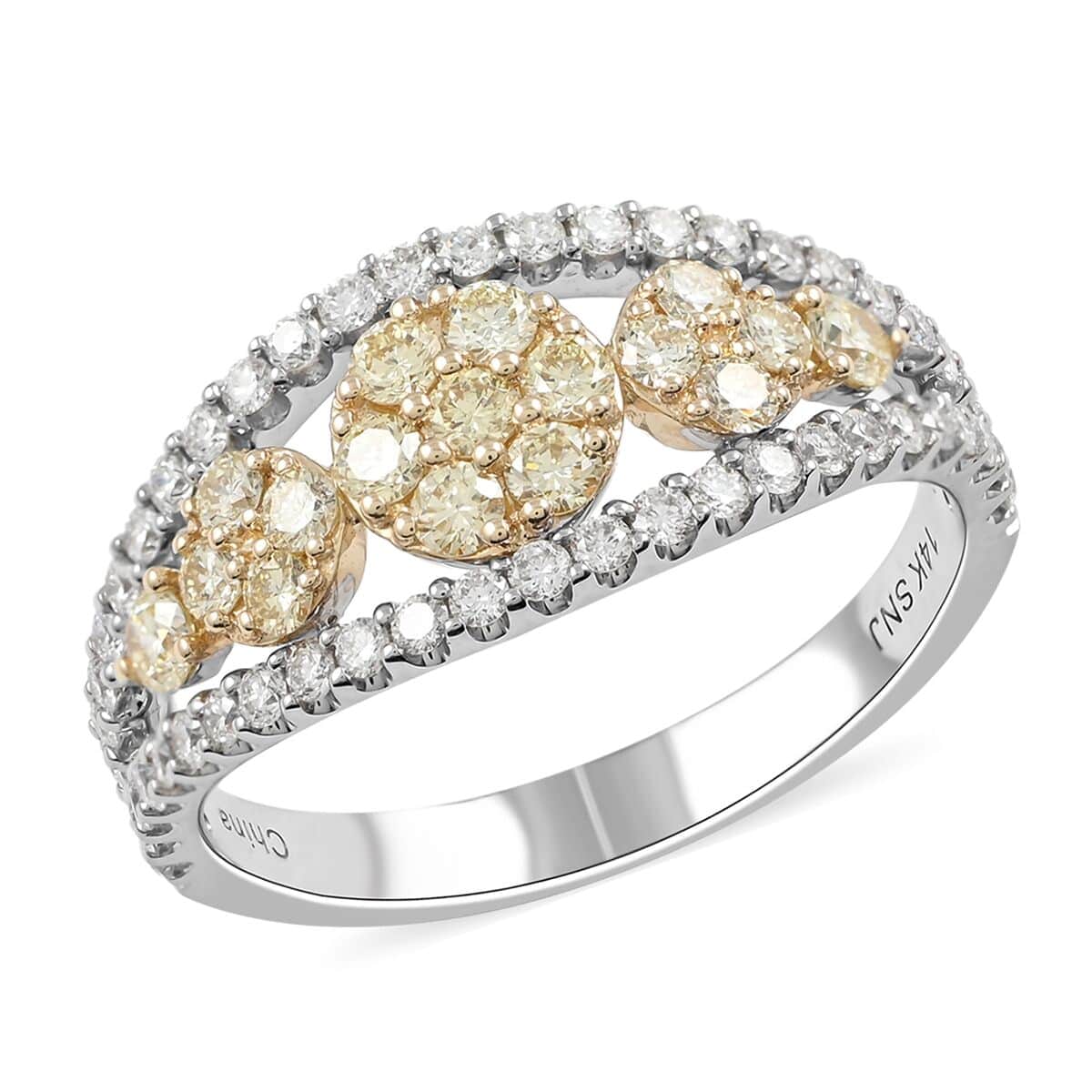 14K White and Yellow Gold Diamond, Yellow Diamond (IR) Flower Ring (Size 7.0) (3.40 g) 1.00 ctw image number 0