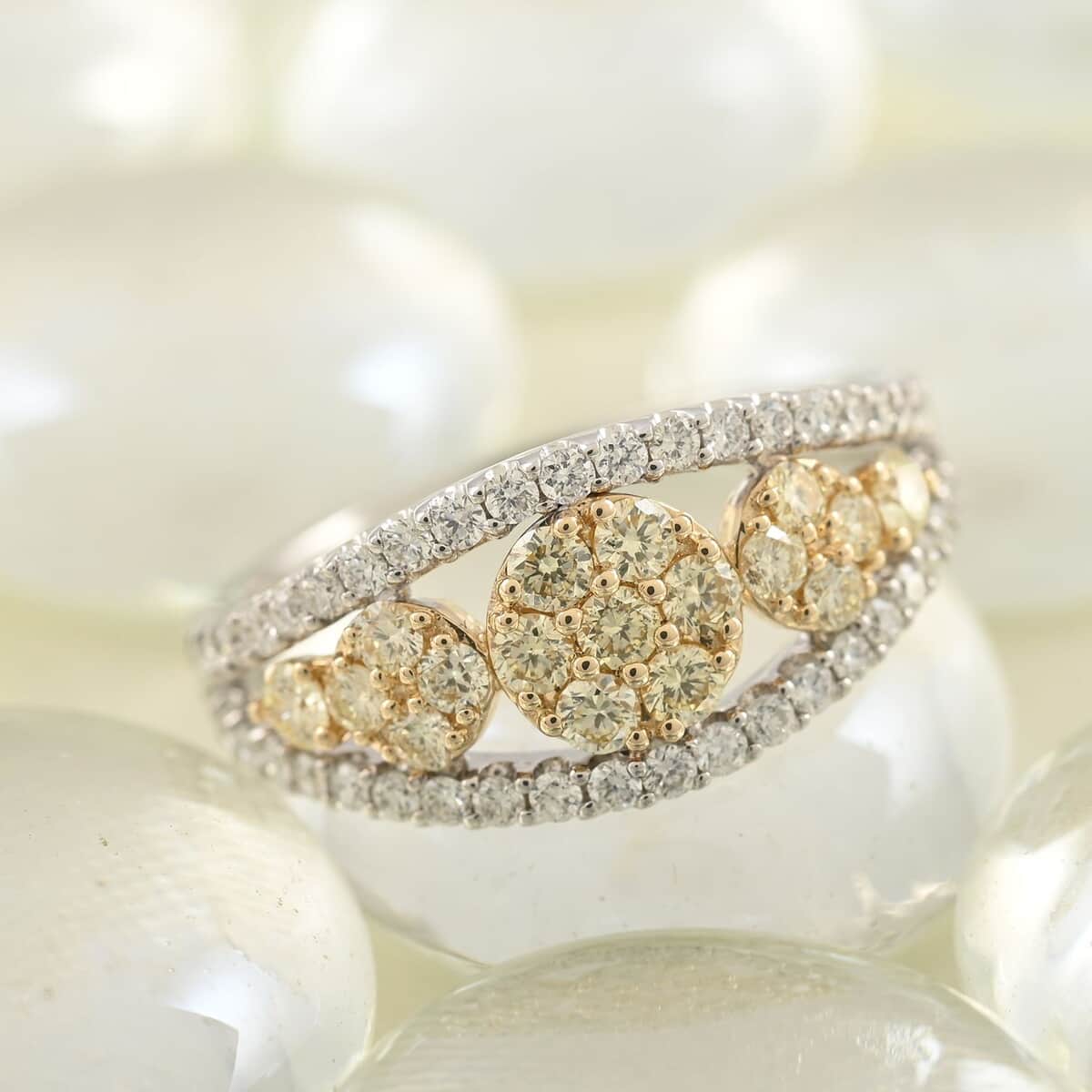 14K White and Yellow Gold Diamond, Yellow Diamond (IR) Flower Ring (Size 7.0) (3.40 g) 1.00 ctw image number 1