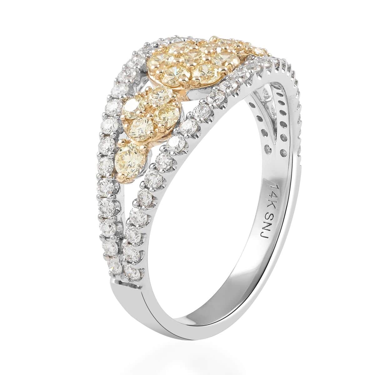 14K White and Yellow Gold Diamond, Yellow Diamond (IR) Flower Ring (Size 7.0) (3.40 g) 1.00 ctw image number 3
