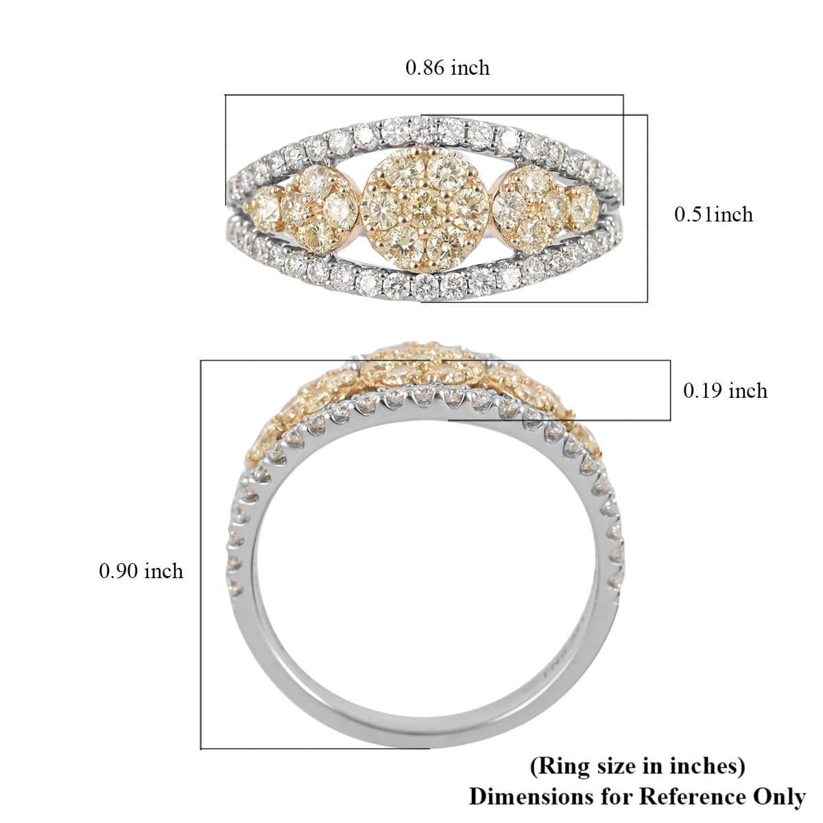 14K White and Yellow Gold Diamond, Yellow Diamond (IR) Flower Ring (Size 7.0) (3.40 g) 1.00 ctw image number 5