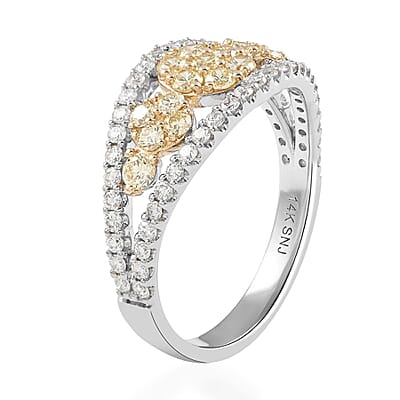 14K White and Yellow Gold Diamond and Natural Yellow Diamond Flower Ring (Size 11.0) 1.00 ctw
