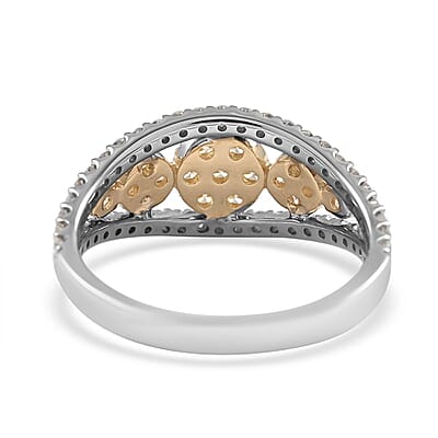 14K White and Yellow Gold Diamond and Natural Yellow Diamond Flower Ring (Size 11.0) 1.00 ctw