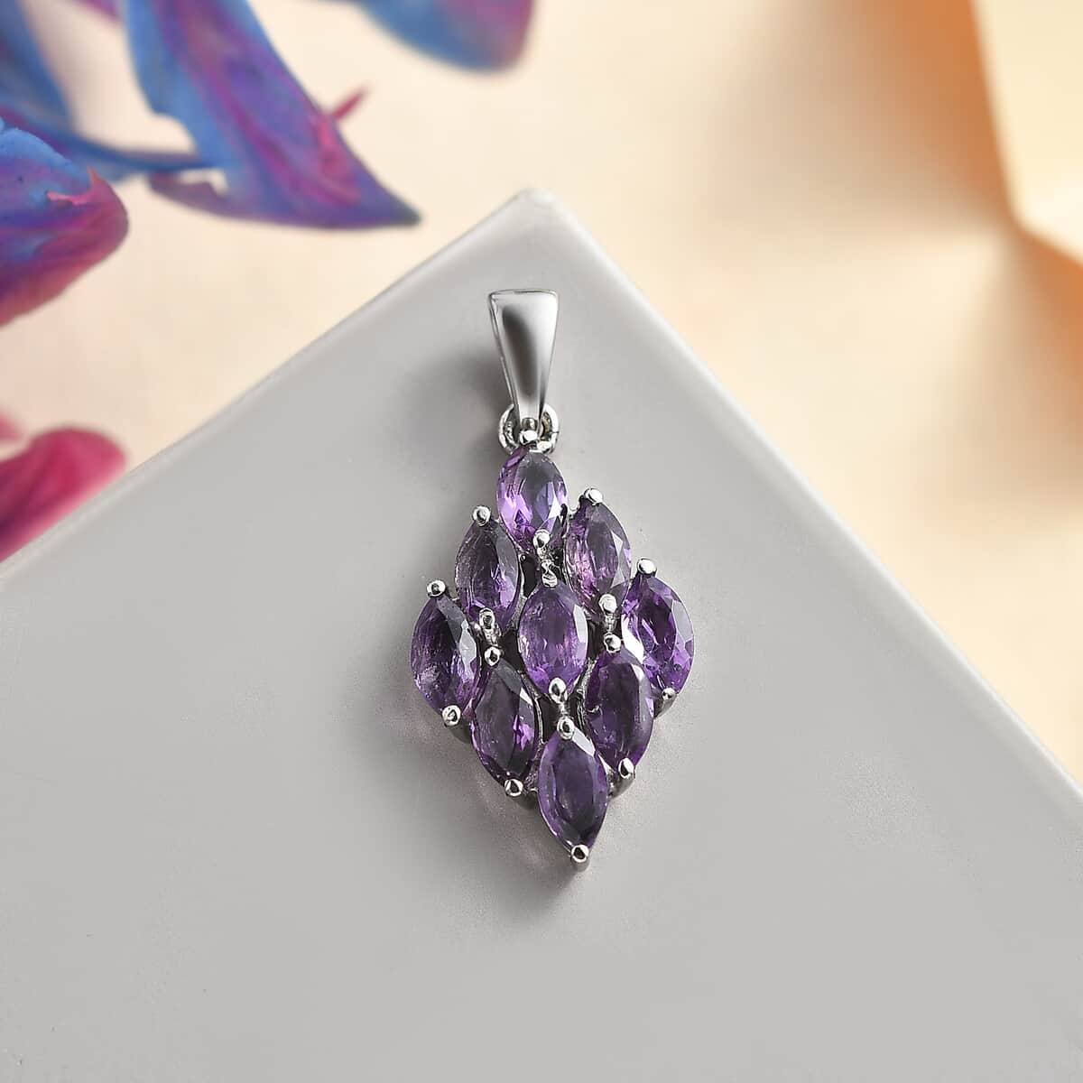 Amethyst Pendant in Stainless Steel 2.25 ctw image number 1