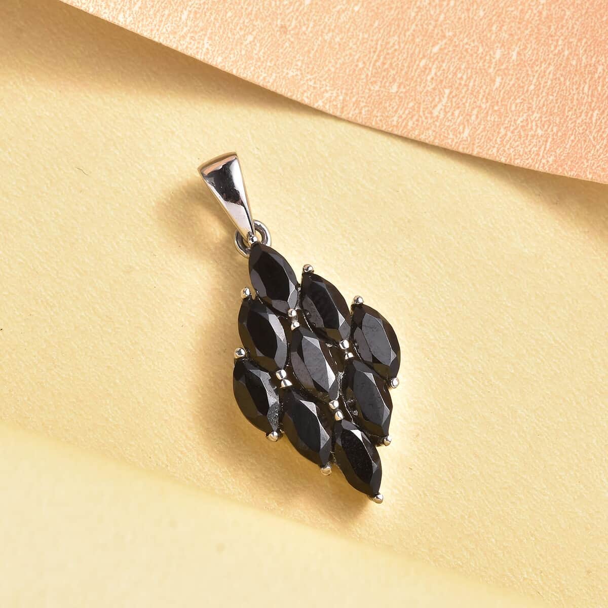 Thai Black Spinel Pendant in Stainless Steel 2.90 ctw , Tarnish-Free, Waterproof, Sweat Proof Jewelry image number 1