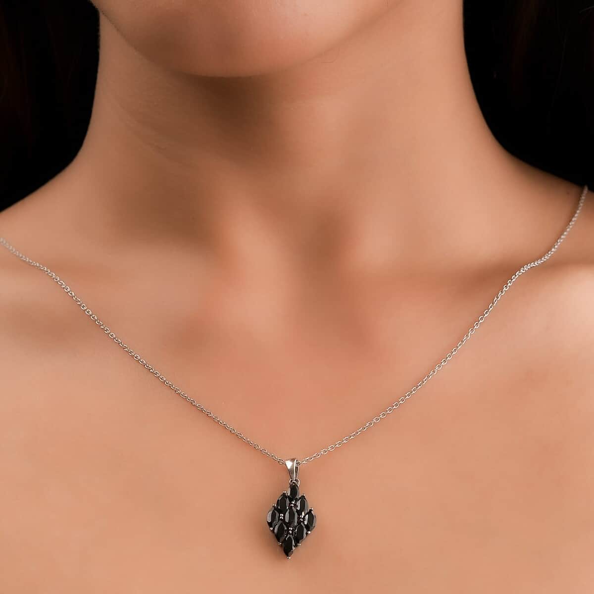 Thai Black Spinel Pendant in Stainless Steel 2.90 ctw , Tarnish-Free, Waterproof, Sweat Proof Jewelry image number 2