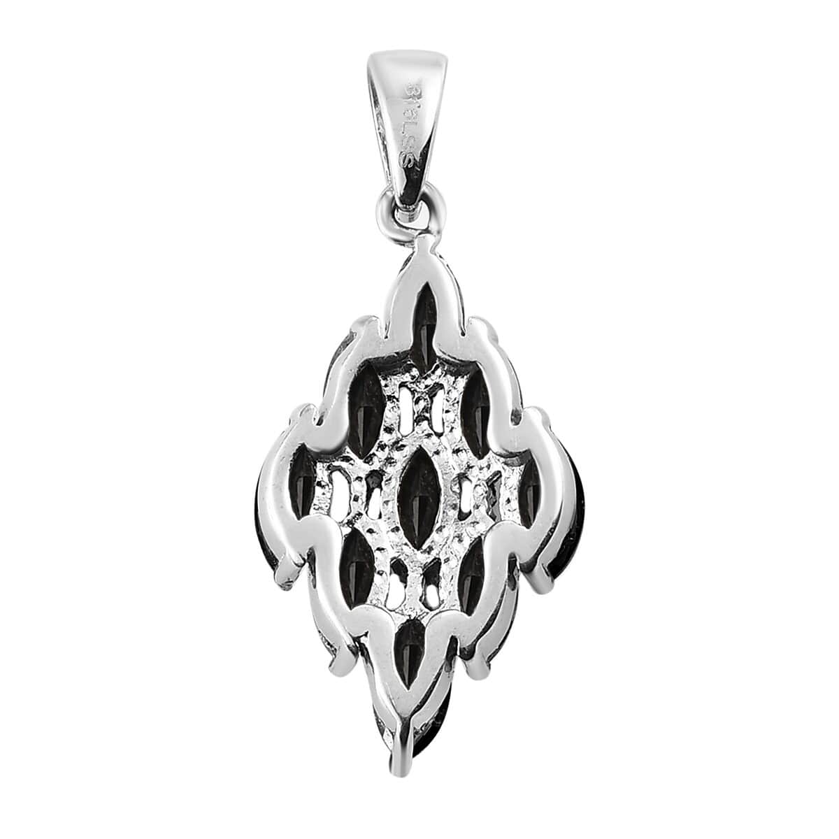 Thai Black Spinel Pendant in Stainless Steel 2.90 ctw , Tarnish-Free, Waterproof, Sweat Proof Jewelry image number 4