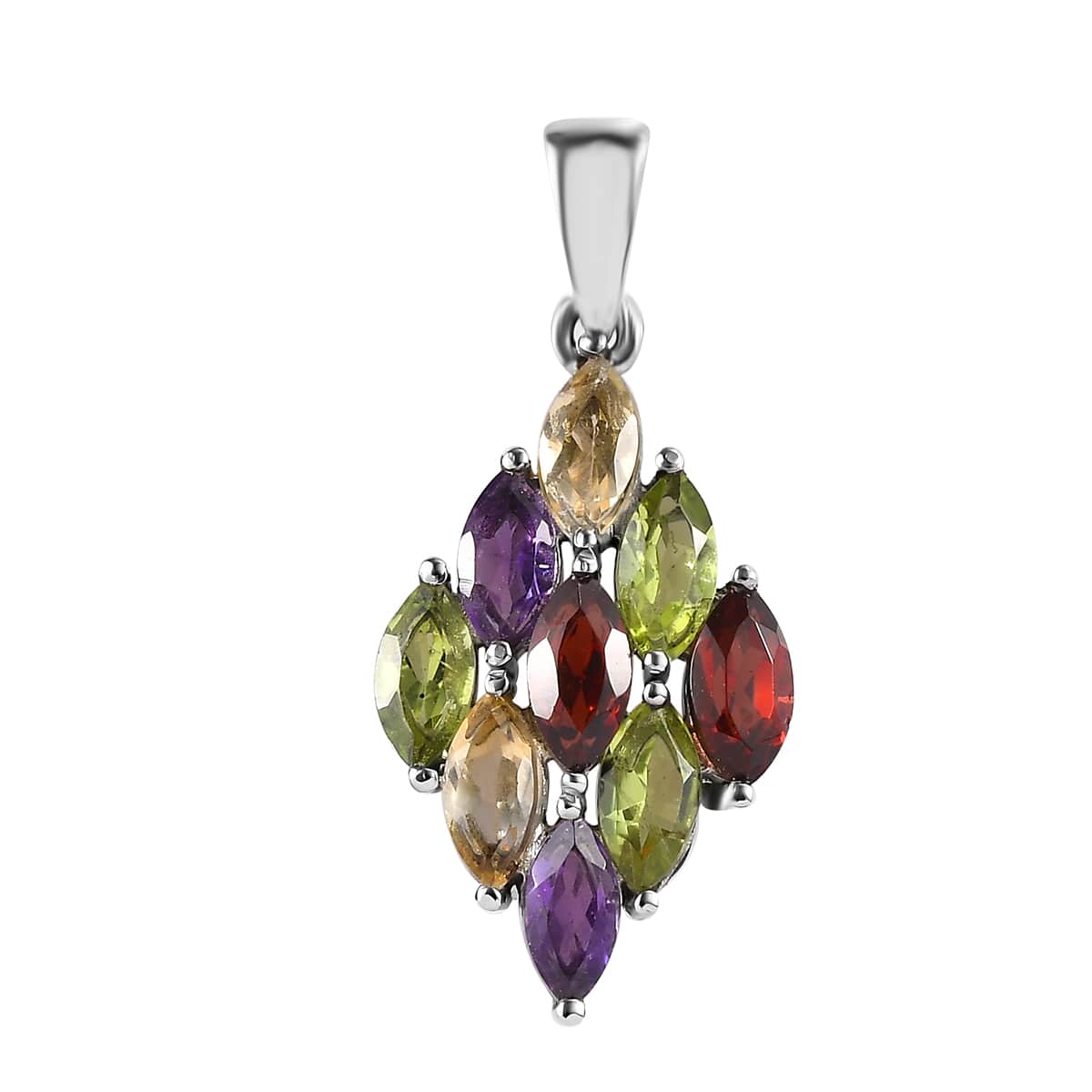 Multi Gemstone Pendant in Stainless Steel 2.40 ctw , Tarnish-Free, Waterproof, Sweat Proof Jewelry image number 0