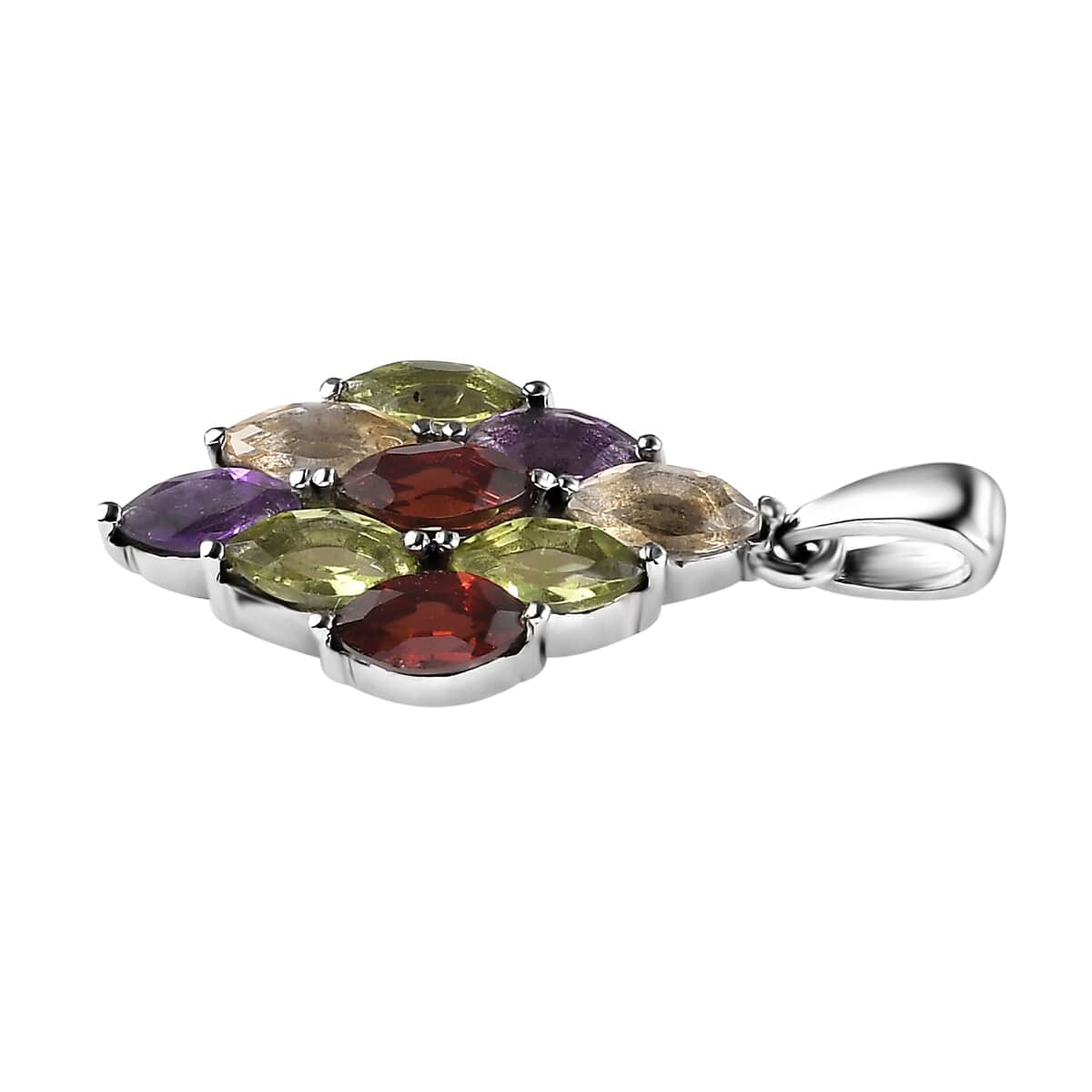 Multi Gemstone Pendant in Stainless Steel 2.40 ctw , Tarnish-Free, Waterproof, Sweat Proof Jewelry image number 3