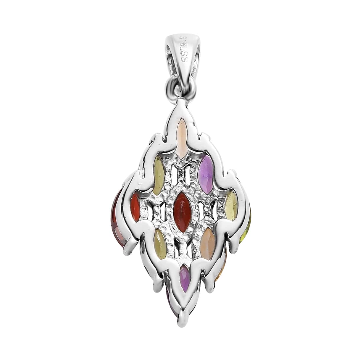 Multi Gemstone Pendant in Stainless Steel 2.40 ctw , Tarnish-Free, Waterproof, Sweat Proof Jewelry image number 4