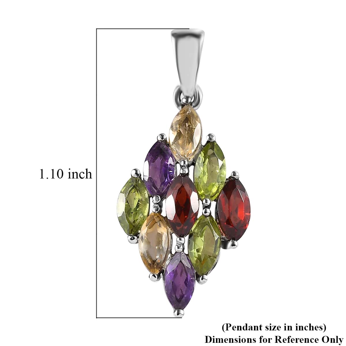 Multi Gemstone Pendant in Stainless Steel 2.40 ctw , Tarnish-Free, Waterproof, Sweat Proof Jewelry image number 5