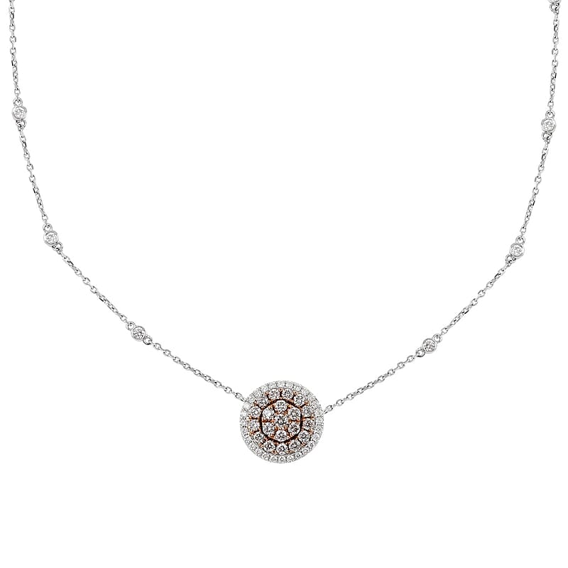 14K White and Rose Gold Natural Pink and White Diamond Necklace 18 Inches 4.60 Grams 0.90 ctw