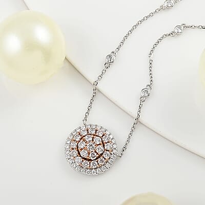14K White and Rose Gold Natural Pink and White Diamond Necklace 18 Inches 4.60 Grams 0.90 ctw