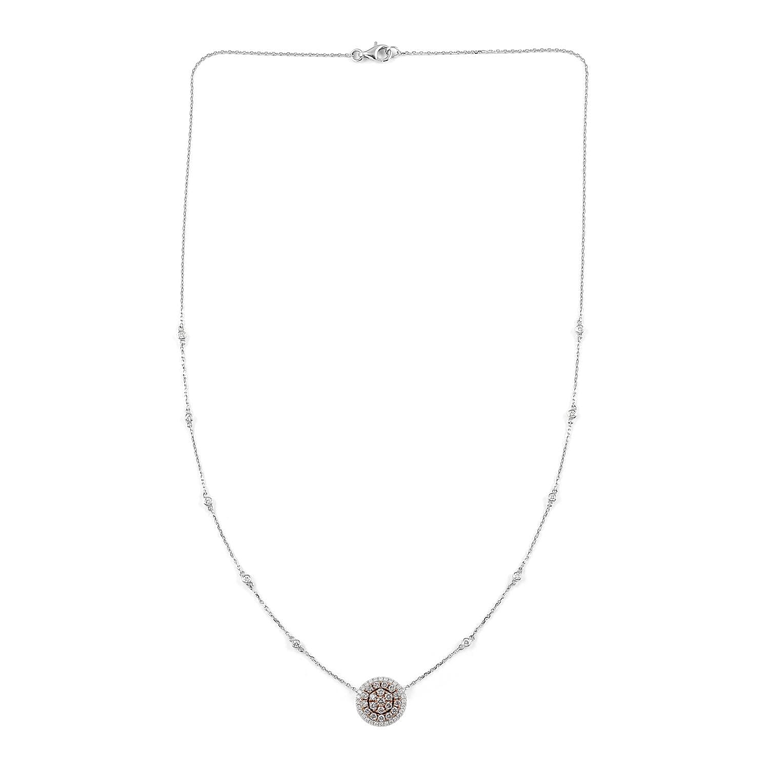 14K White and Rose Gold Natural Pink and White Diamond Necklace 18 Inches 4.60 Grams 0.90 ctw