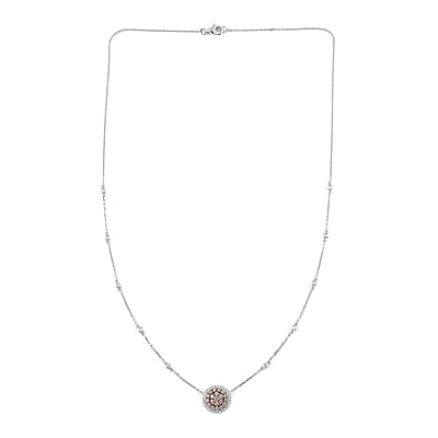 14K White and Rose Gold Natural Pink and White Diamond Necklace 18 Inches 4.60 Grams 0.90 ctw