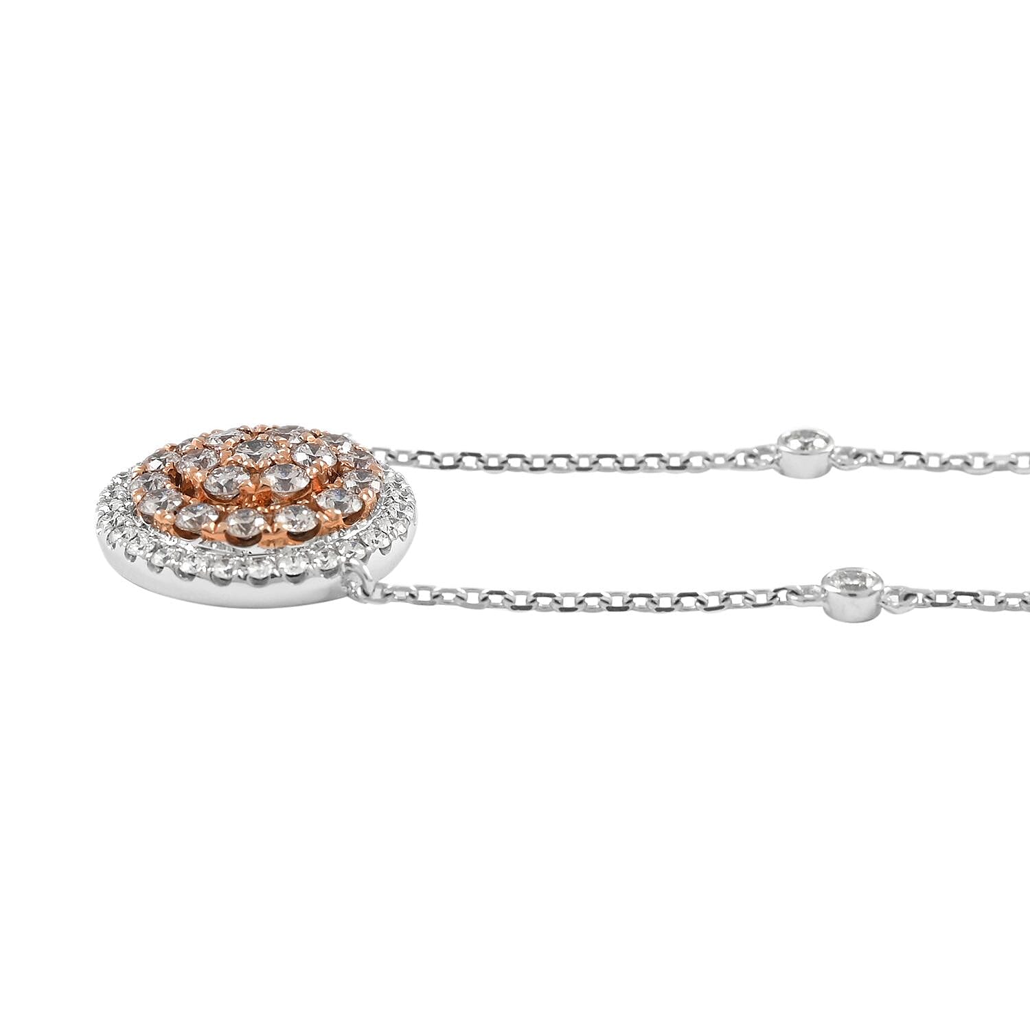 14K White and Rose Gold Natural Pink and White Diamond Necklace 18 Inches 4.60 Grams 0.90 ctw