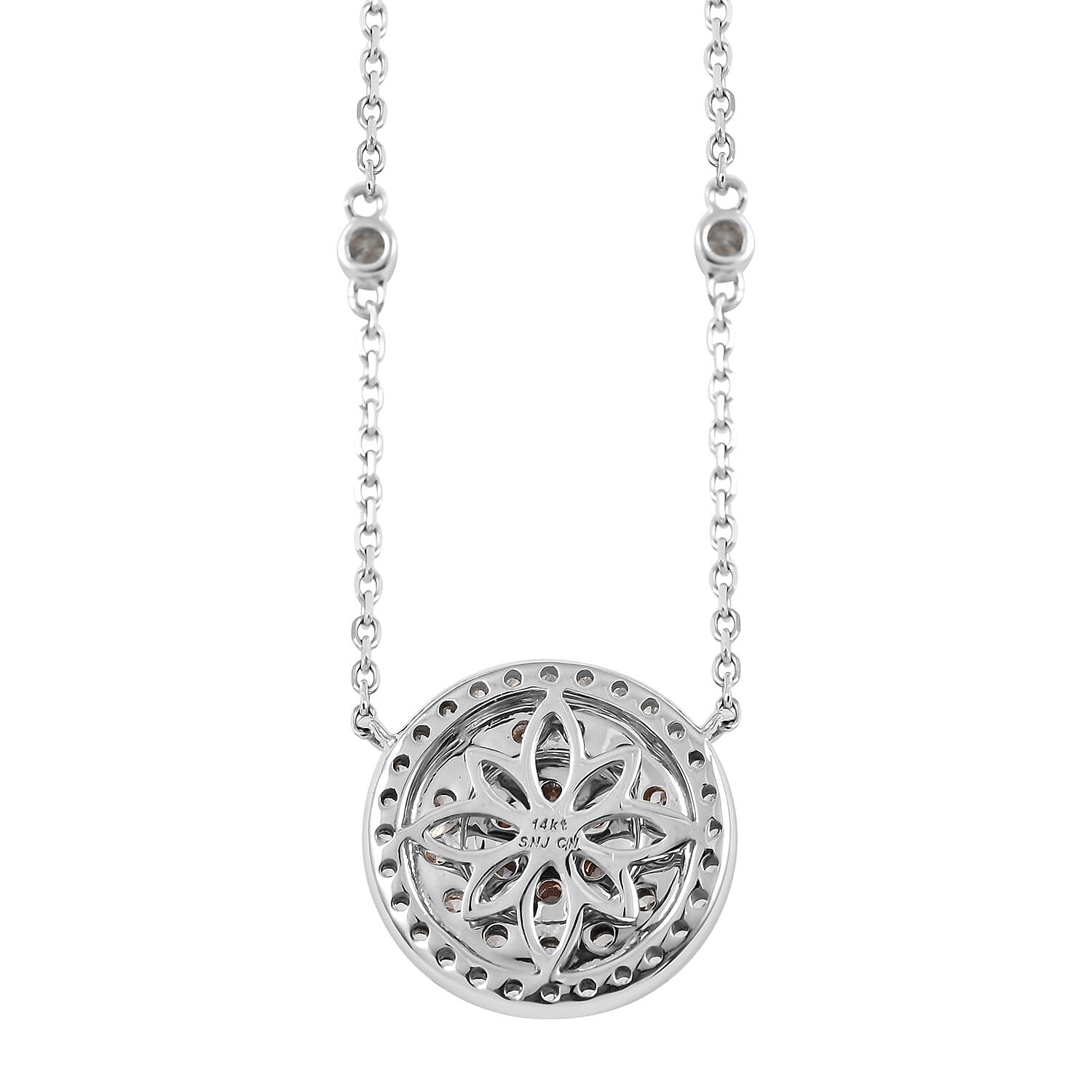 14K White and Rose Gold Natural Pink and White Diamond Necklace 18 Inches 4.60 Grams 0.90 ctw