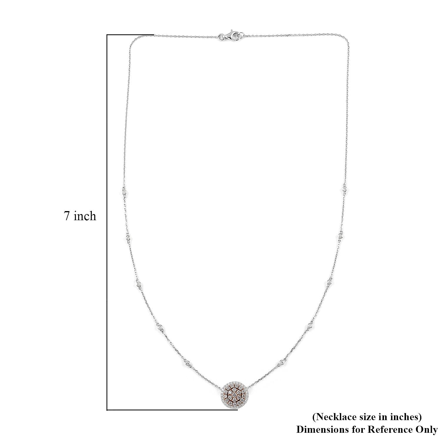 14K White and Rose Gold Natural Pink and White Diamond Necklace 18 Inches 4.60 Grams 0.90 ctw