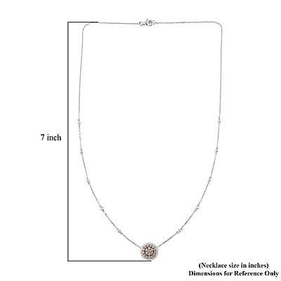 14K White and Rose Gold Natural Pink and White Diamond Necklace 18 Inches 4.60 Grams 0.90 ctw