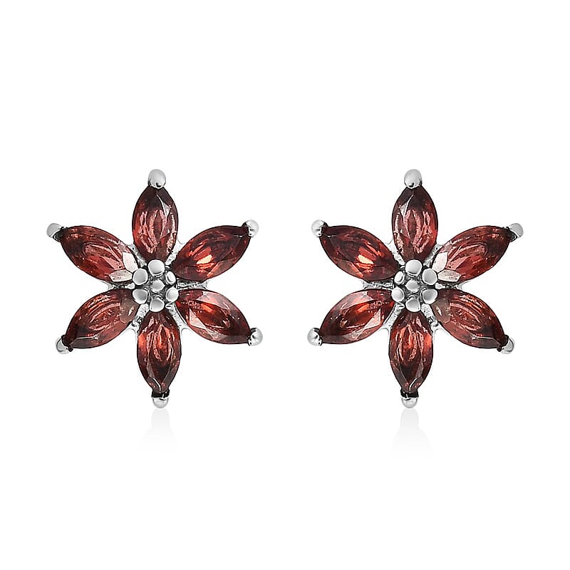 Mozambique Garnet Sunflower Earrings in Stainless Steel 2.25 ctw