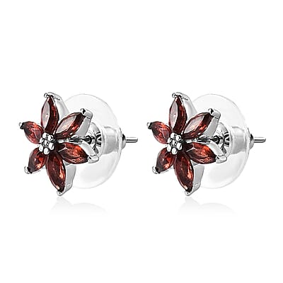 Mozambique Garnet Sunflower Earrings in Stainless Steel 2.25 ctw