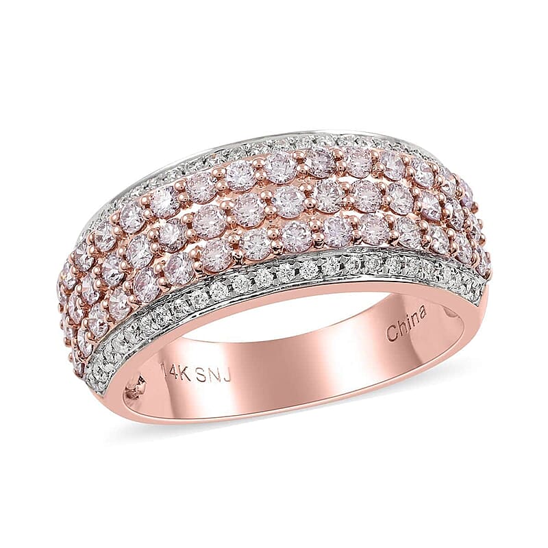 Natural Pink and White Diamond 1.00 ctw Band Ring in 14K White and Rose Gold (Size 10.0) 5.50 Grams