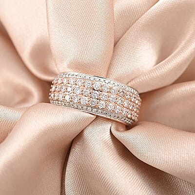 Natural Pink and White Diamond 1.00 ctw Band Ring in 14K White and Rose Gold (Size 10.0) 5.50 Grams