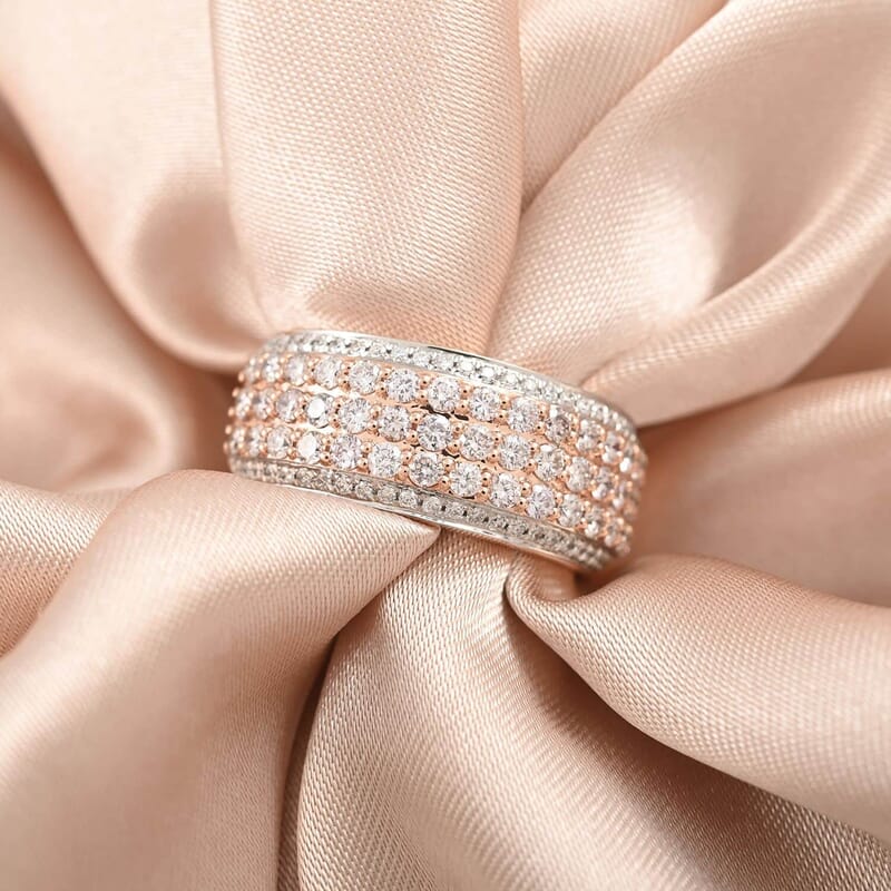Natural Pink and White Diamond 1.00 ctw Band Ring in 14K White and Rose Gold (Size 10.0) 5.50 Grams