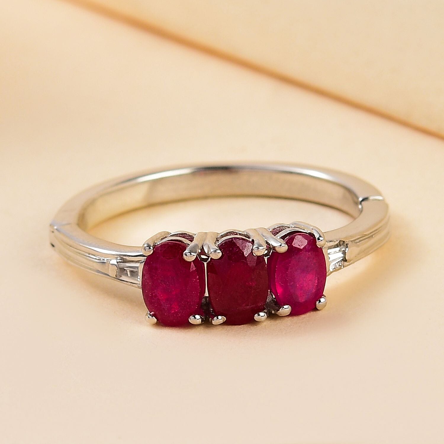 African Ruby (FF) and White Zircon 1.80 ctw Ring in Platinum Over Sterling Silver (Size 11.5)