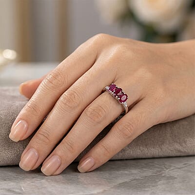 African Ruby (FF) and White Zircon 1.80 ctw Ring in Platinum Over Sterling Silver (Size 11.5)