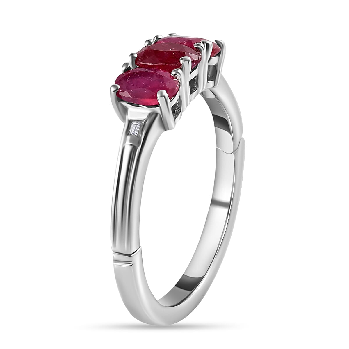 African Ruby (FF) and White Zircon 1.80 ctw Ring in Platinum Over Sterling Silver (Size 11.5)