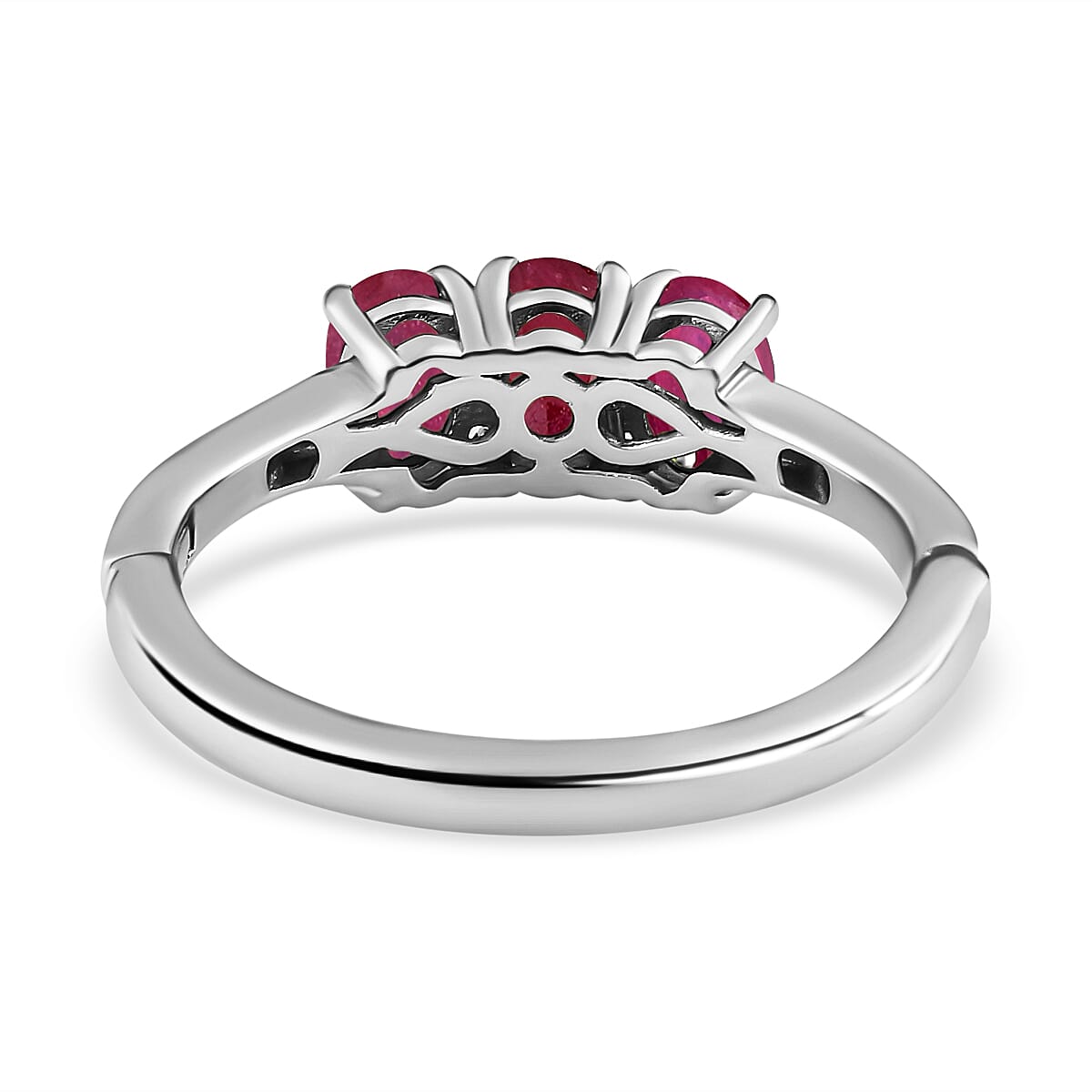 African Ruby (FF) and White Zircon 1.80 ctw Ring in Platinum Over Sterling Silver (Size 11.5)