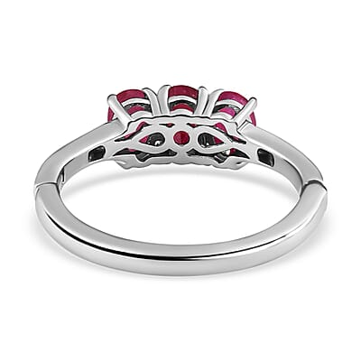 African Ruby (FF) and White Zircon 1.80 ctw Ring in Platinum Over Sterling Silver (Size 11.5)