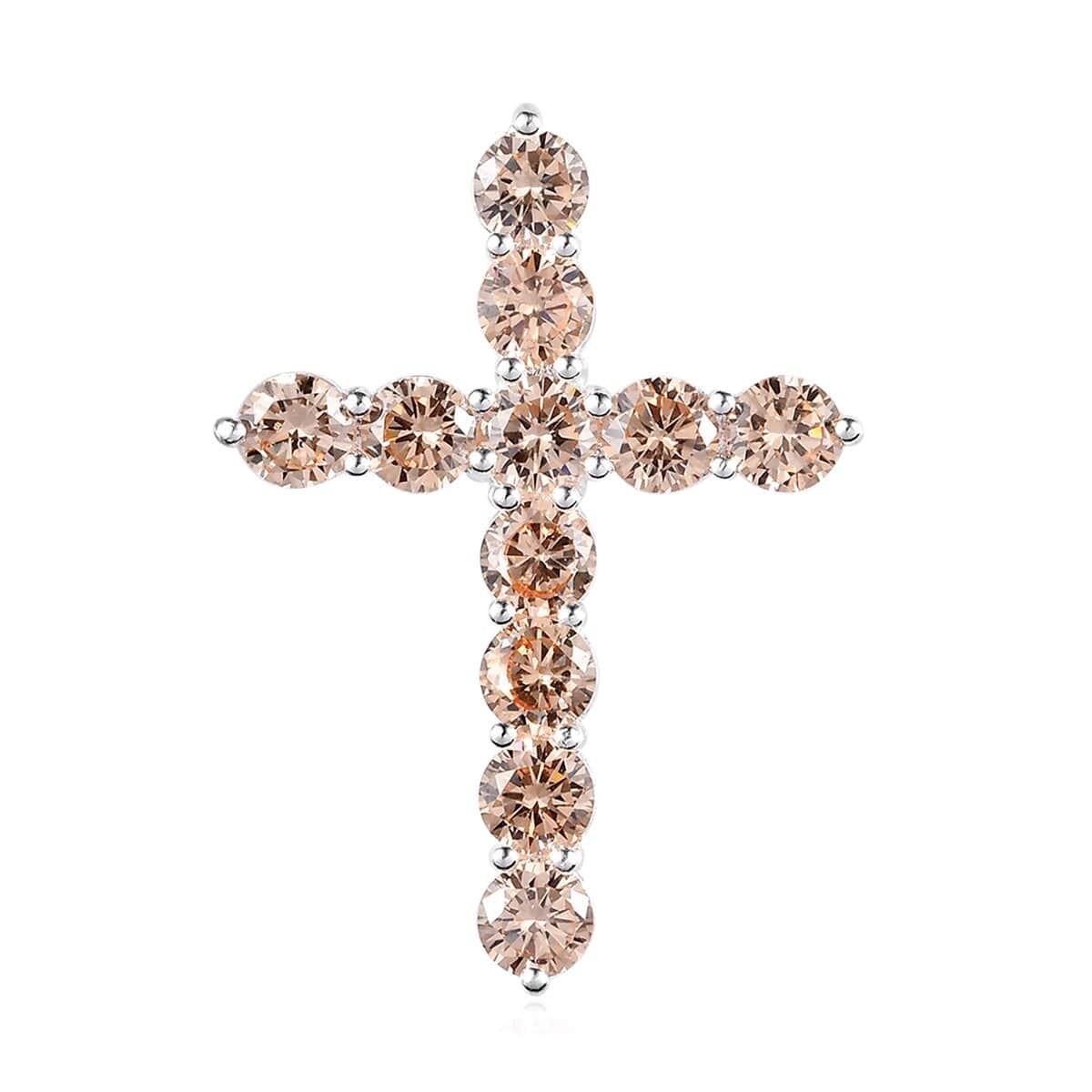 Simulated Champagne Diamond Cross Pendant in Sterling Silver 5.20 ctw image number 0