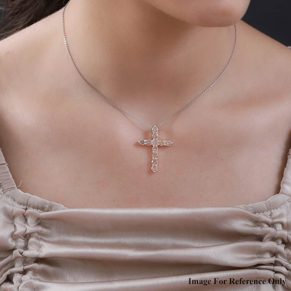 Simulated Champagne Diamond Cross Pendant in Sterling Silver 5.20 ctw image number 2