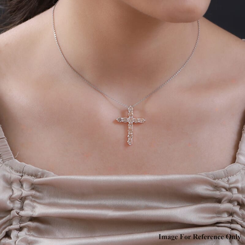 Simulated Champagne Diamond Cross Pendant in Sterling Silver 5.20 ctw
