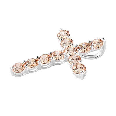 Simulated Champagne Diamond Cross Pendant in Sterling Silver 5.20 ctw