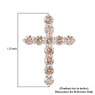 Simulated Champagne Diamond Cross Pendant in Sterling Silver 5.20 ctw