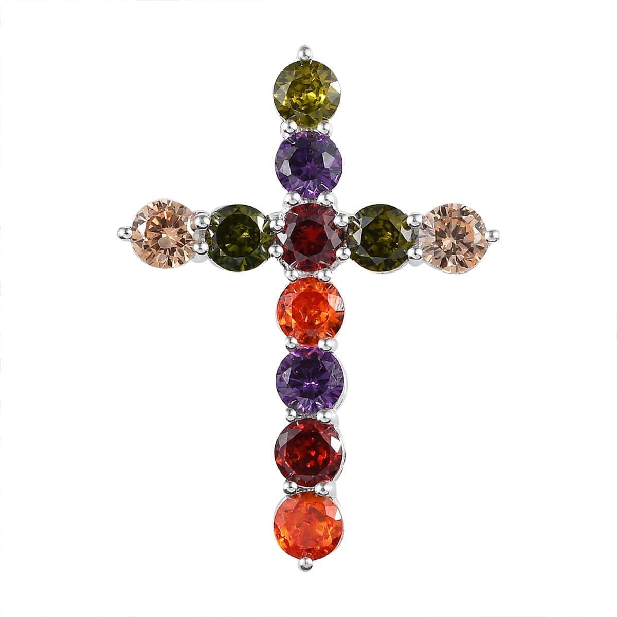 Simulated Multi Color Diamond Cross Pendant in Sterling Silver 4.65 ctw image number 0