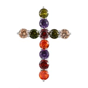 Simulated Multi Color Diamond Cross Pendant in Sterling Silver 4.65 ctw