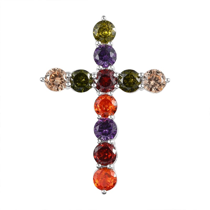 Simulated Multi Color Diamond 4.65 ctw Cross Pendant in Sterling Silver