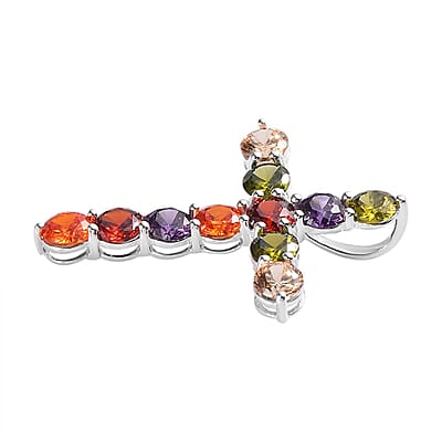 Simulated Multi Color Diamond 4.65 ctw Cross Pendant in Sterling Silver