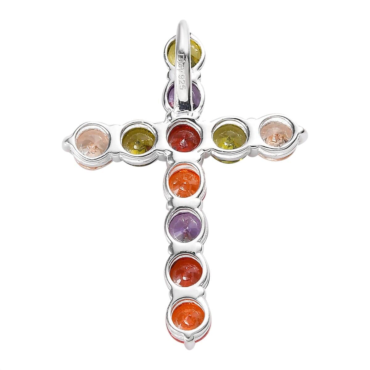 Simulated Multi Color Diamond Cross Pendant in Sterling Silver 4.65 ctw image number 4