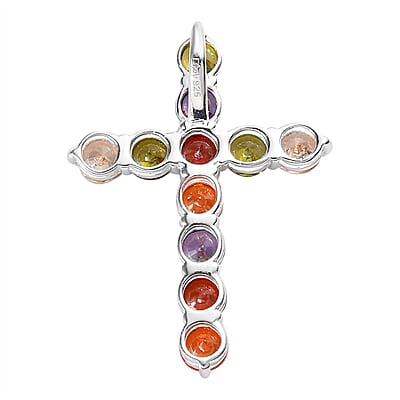 Simulated Multi Color Diamond 4.65 ctw Cross Pendant in Sterling Silver